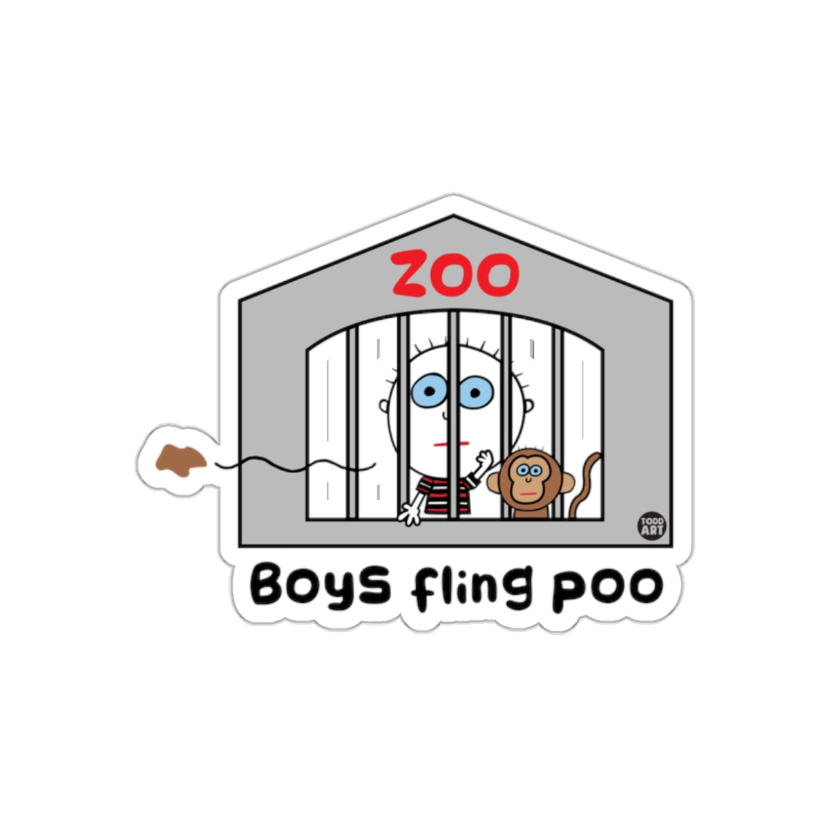 Boys Fling Poo Illustration Zoo Sticker