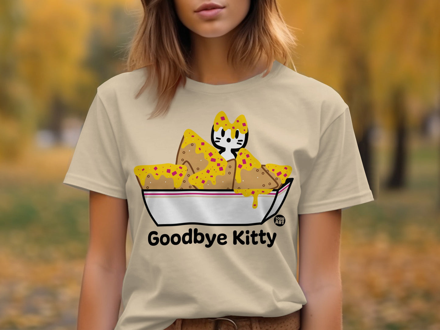 Goodbye Kitty Cute Cat and Nachos Graphic Tee