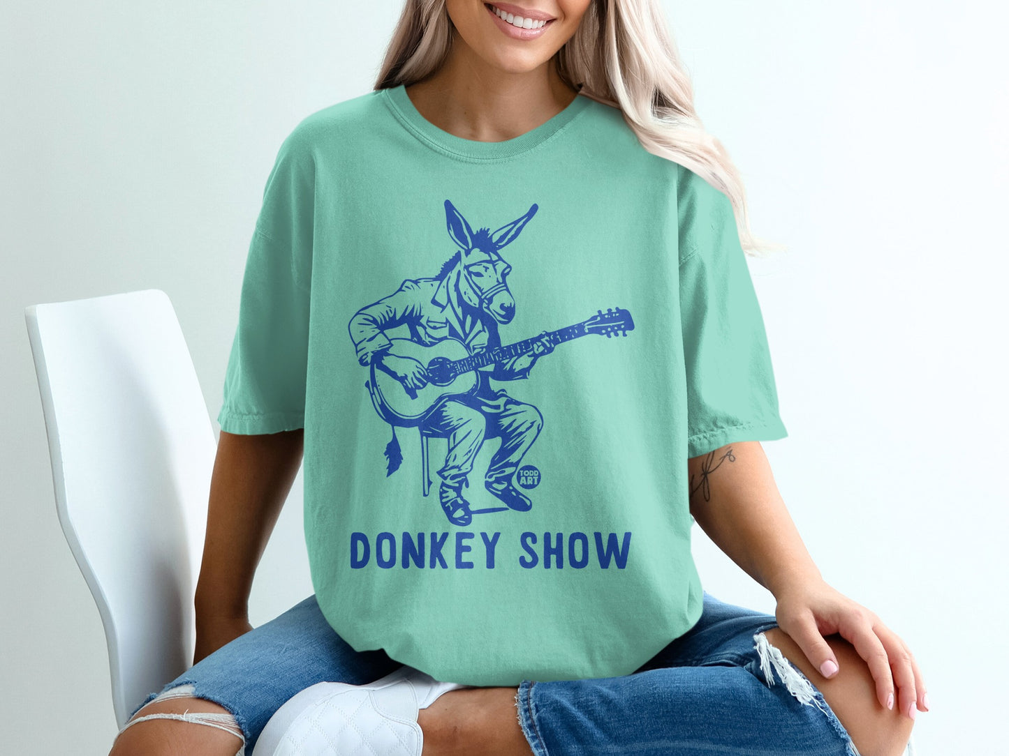 Donkey Show Graphic Tee Humorous Donkey Playing Guitar Shirt