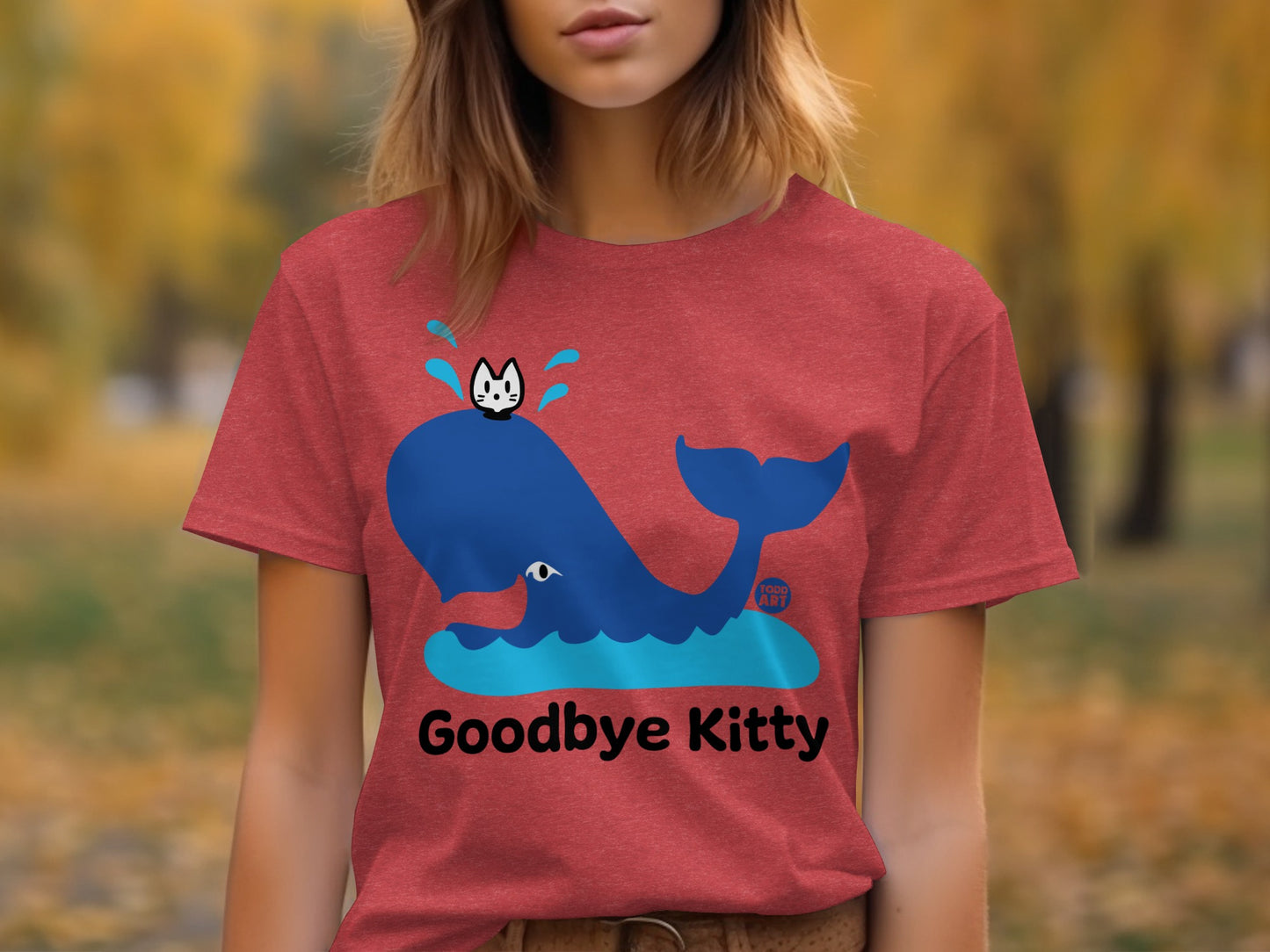 Goodbye Kitty Whale Graphic T-Shirt Expressing Humor