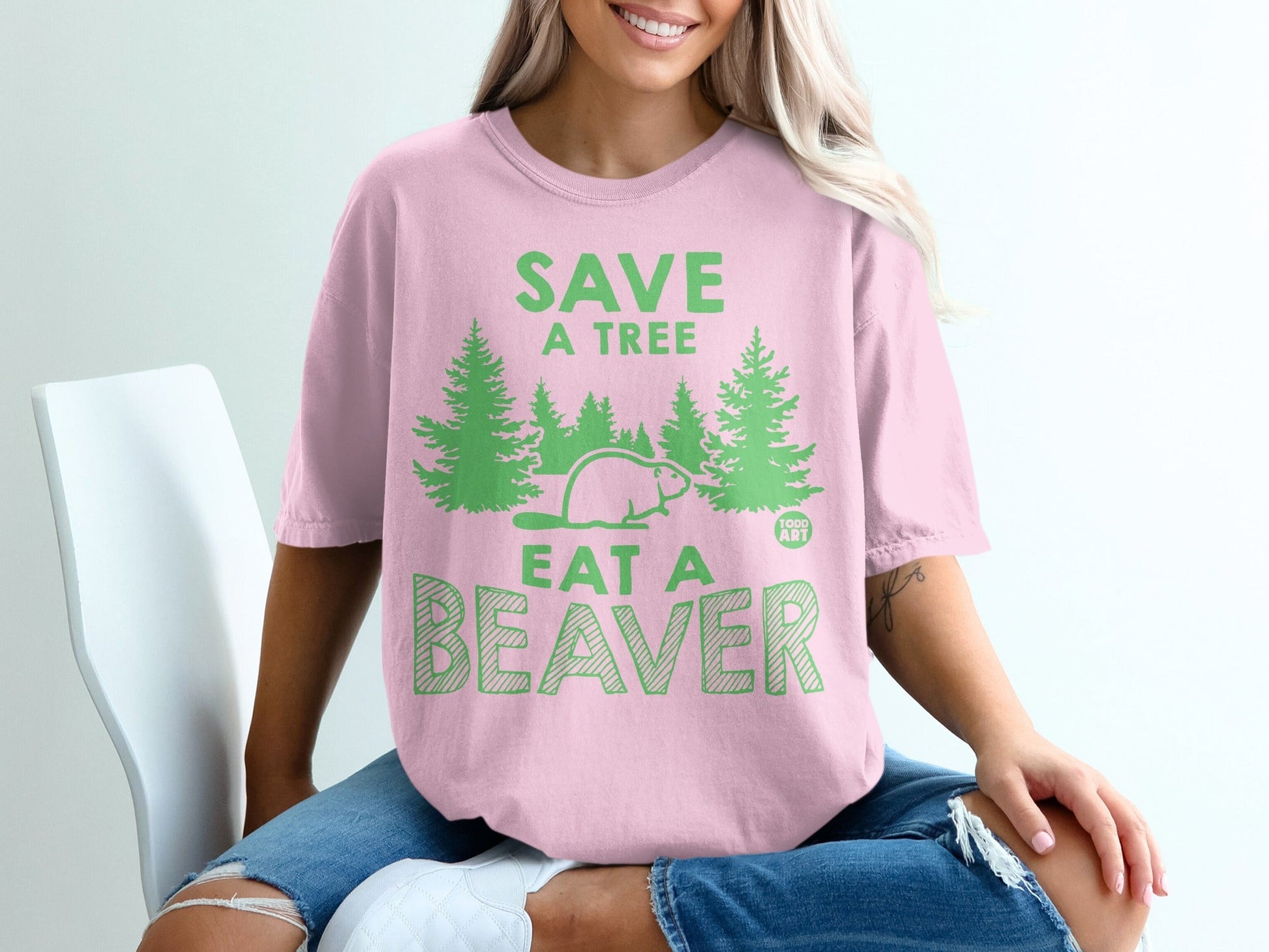 Save A Tree Eat A Beaver Graphic Tee Shirt
