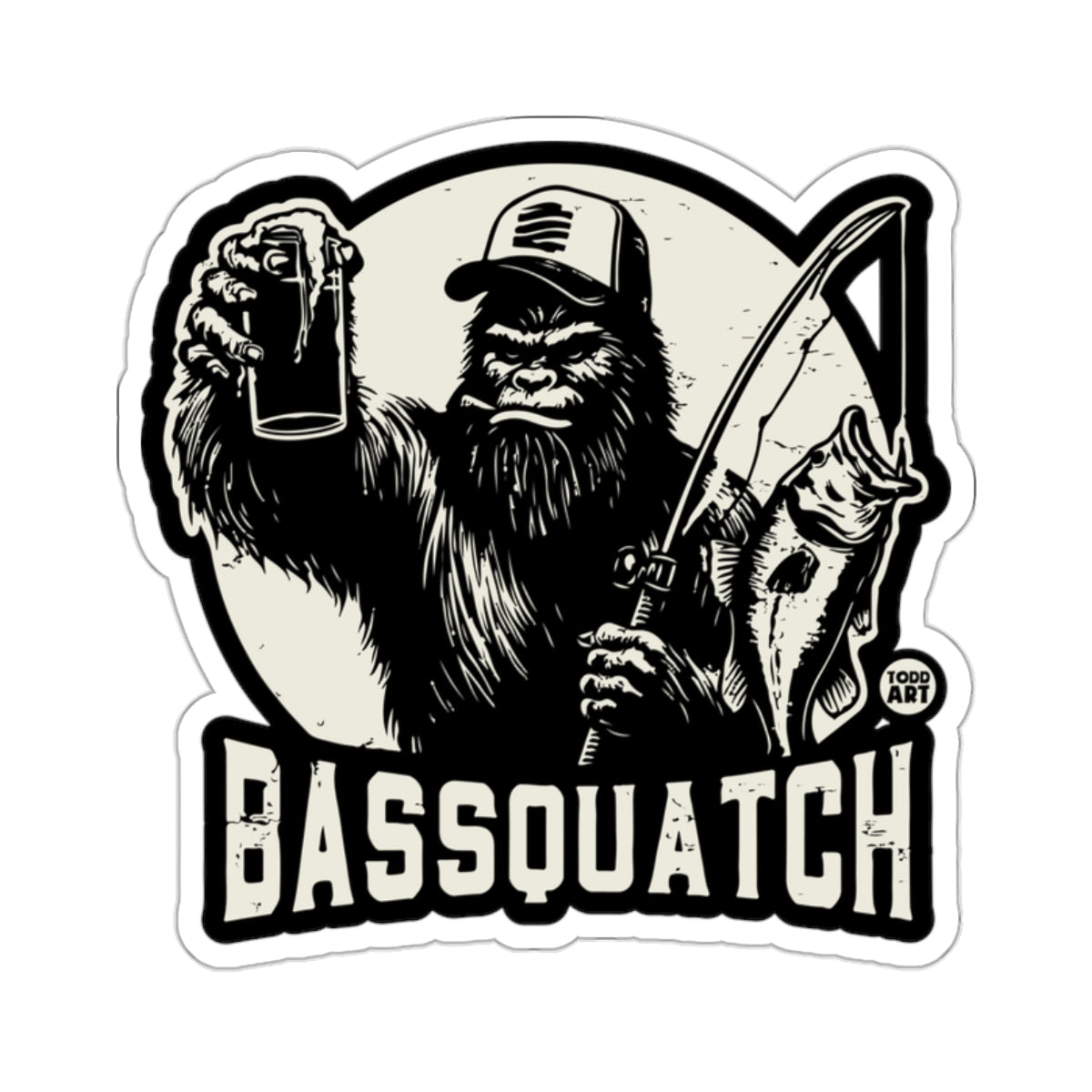 Bassquatch Fishing Bigfoot Funny Sticker Decal