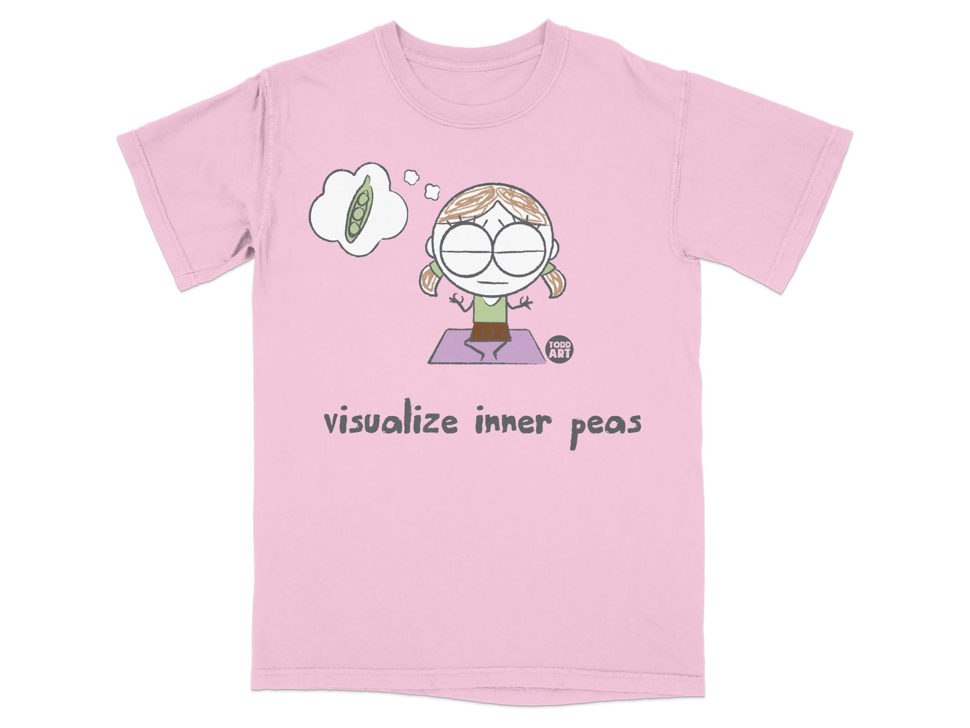 Visualize Inner Peas Cartoon Yoga Pink T-shirt