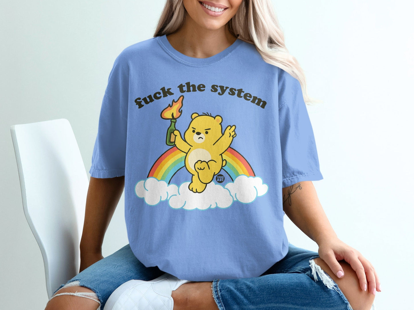 Fuck the System Bear with Rainbow Graphic Shirt