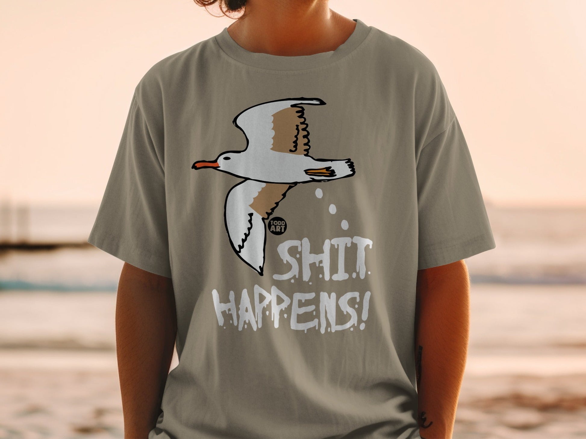 Funny Seagull Shit Happens Graphic Tee Shirt