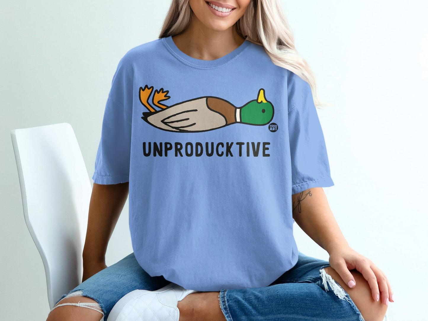 Unproductive Duck Graphic Tee Trendy Streetwear Top