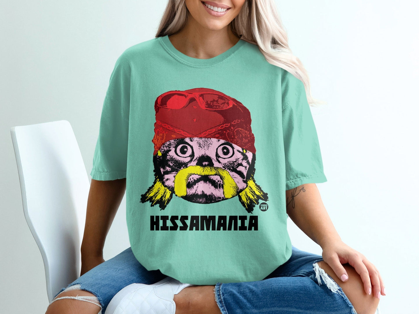 Hissamania Cat with Headband Graphic T-Shirt