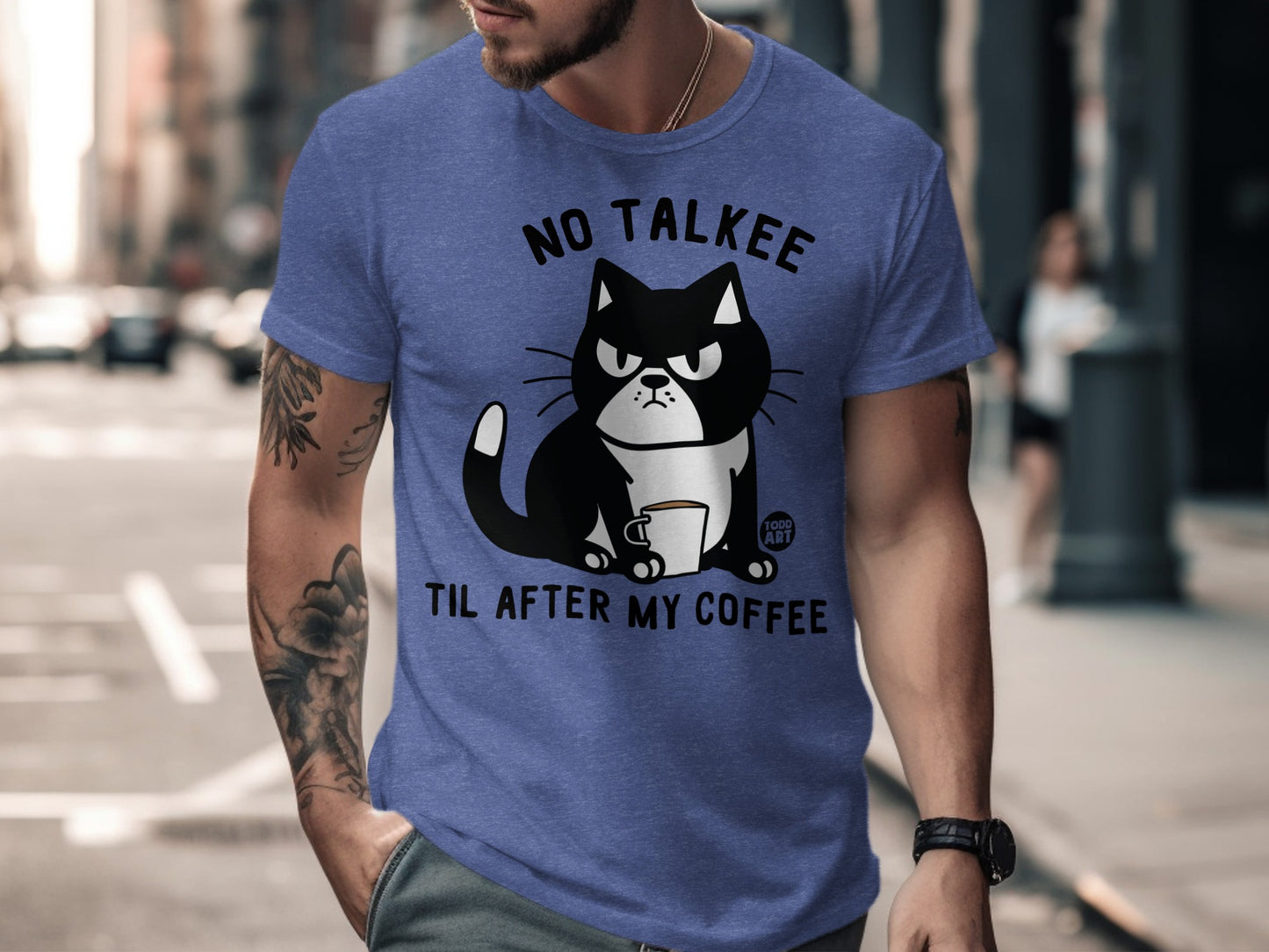No Talkee Til After My Coffee Cat Graphic T-Shirt