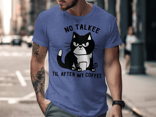 No Talkee Til After My Coffee Cat Graphic T-Shirt