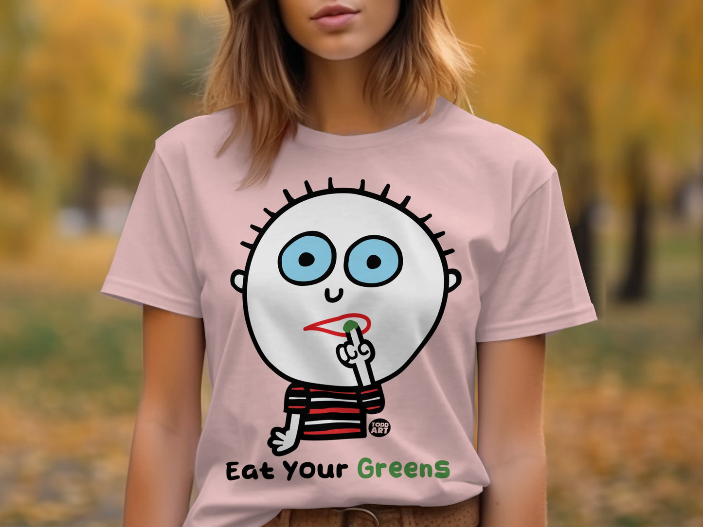 Eat Your Greens Cartoon Character T-shirt