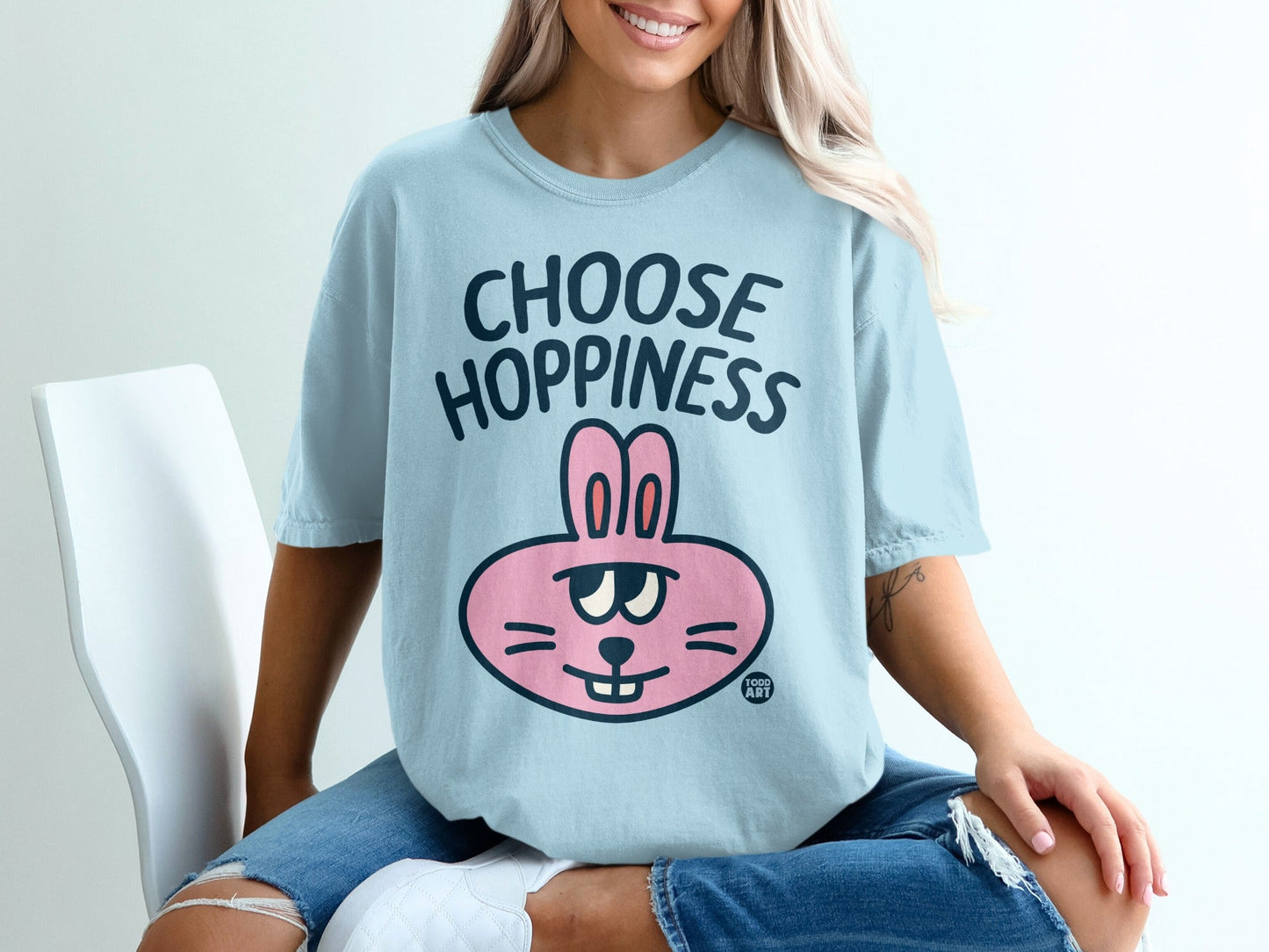 Choose Hoppiness Bunny Graphic Design T-shirt