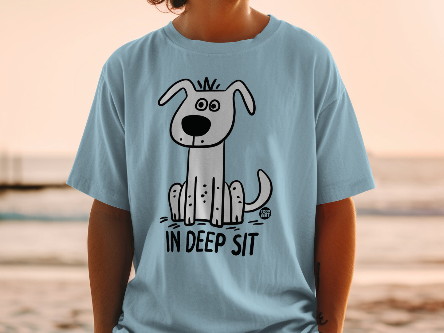 In Deep Sit Dog Illustration Casual T-Shirt Product
