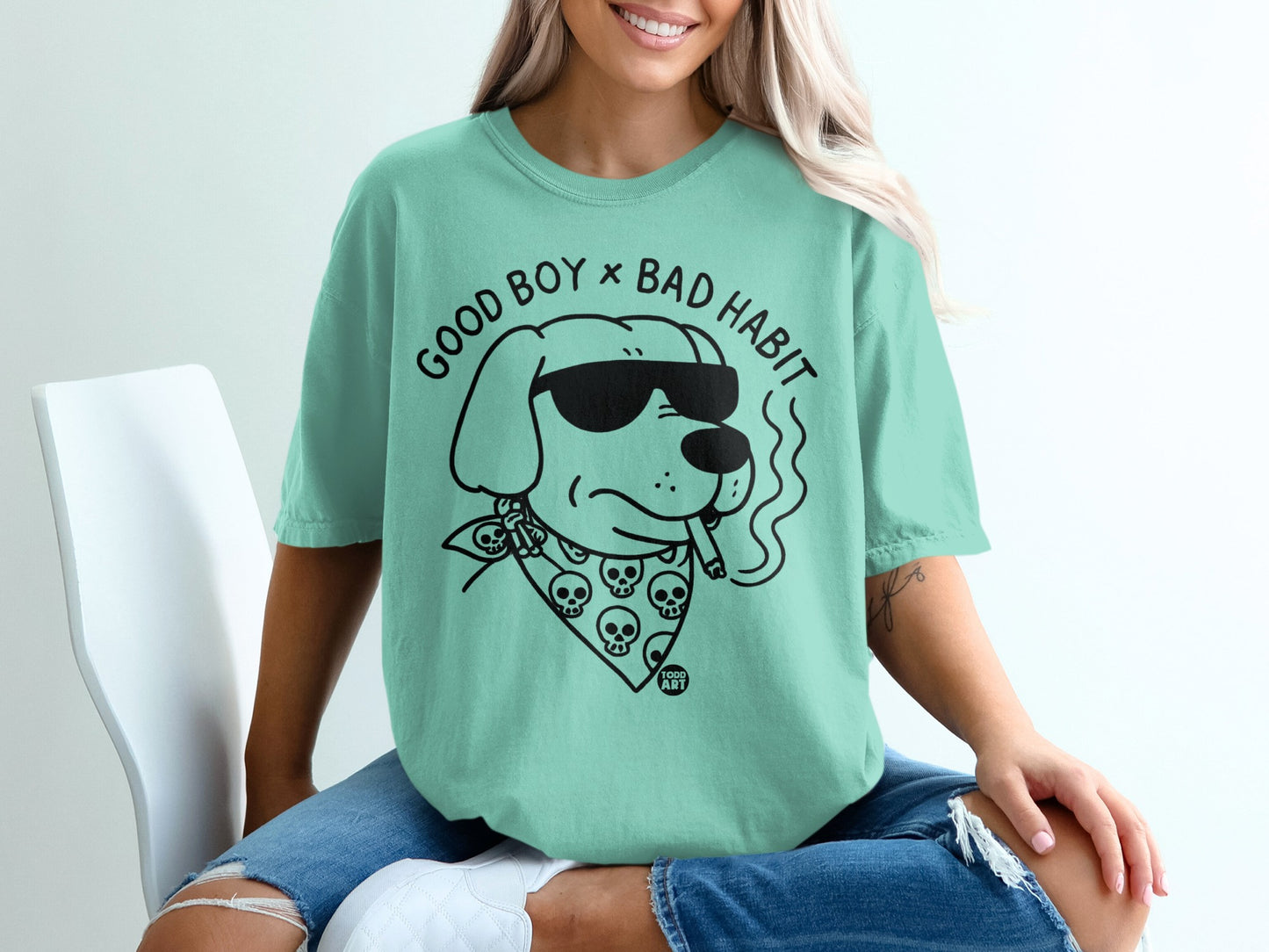 Good Boy Bad Habit Graphic Tee with Cool Dog Design