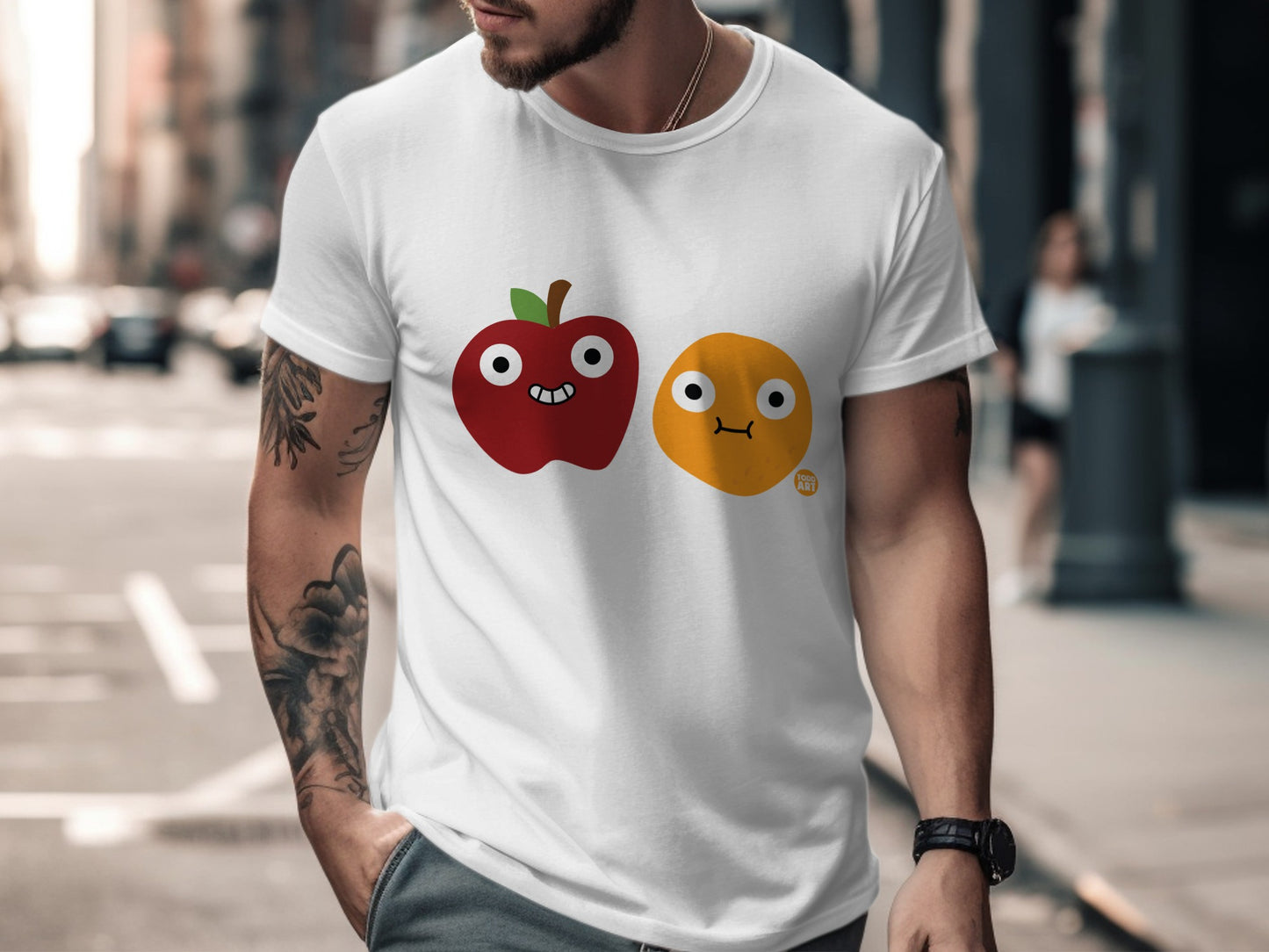 Funny Apple and Orange Character Graphic T-Shirt
