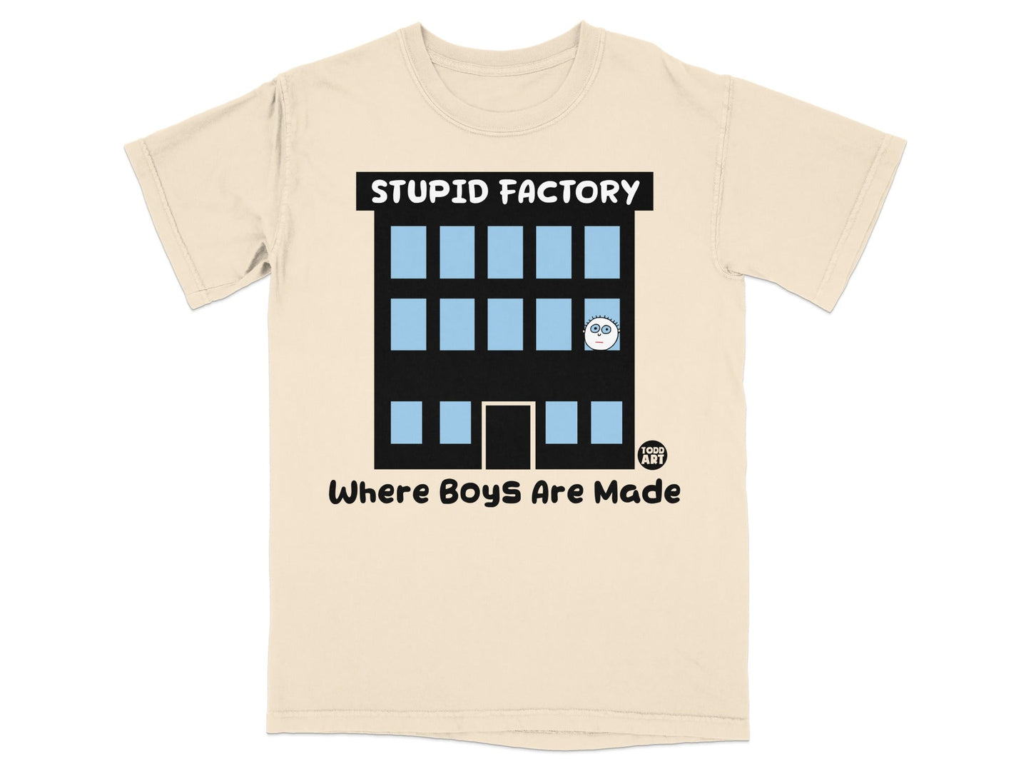 STUPID FACTORY Where Boys Are Made graphic T-shirt