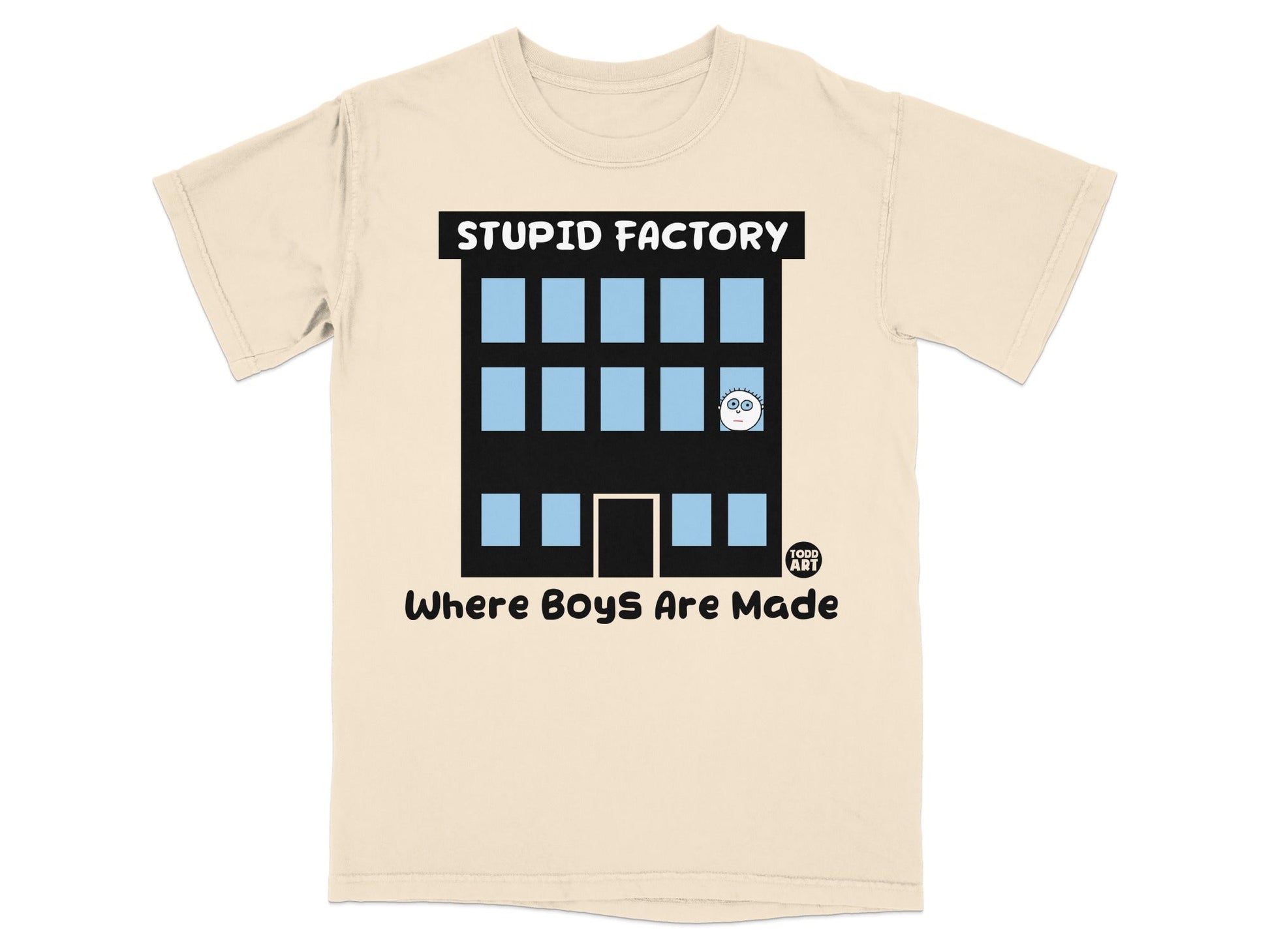 STUPID FACTORY Where Boys Are Made graphic T-shirt