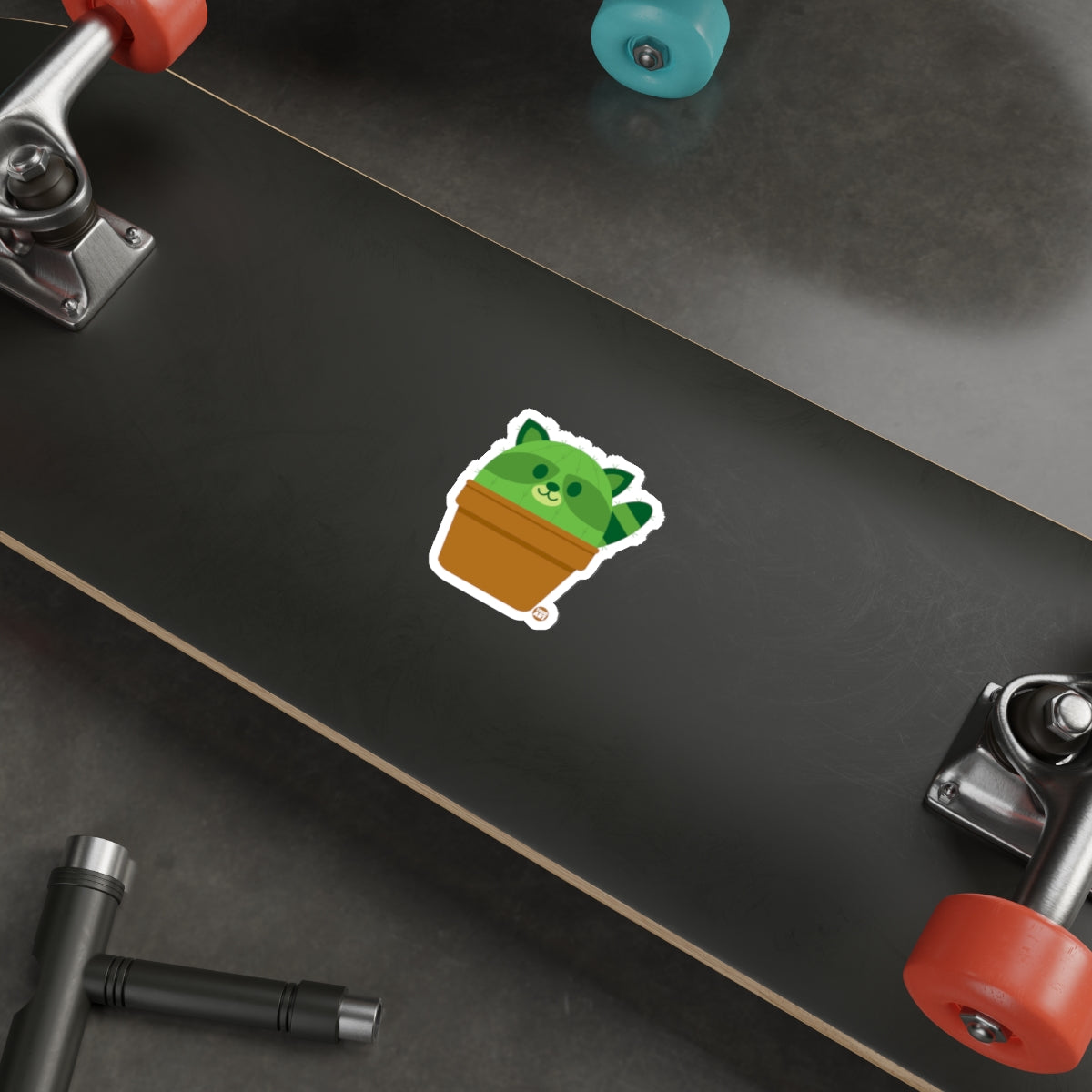 Cute Green Cat Potted Plant Sticker for Your Skateboard