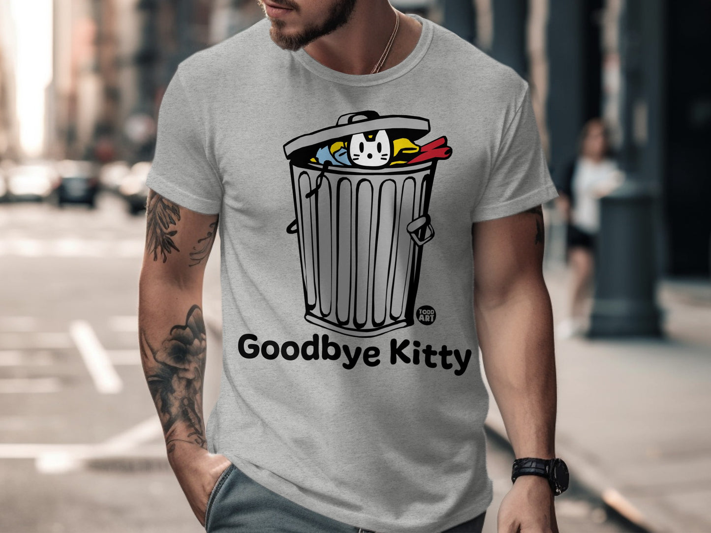 Goodbye Kitty Cartoon T-shirt with Unique Artwork