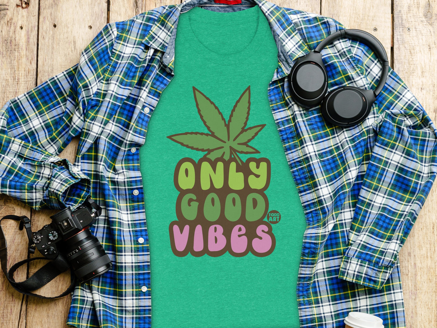 Only Good Vibes Green Graphic Print T-shirt