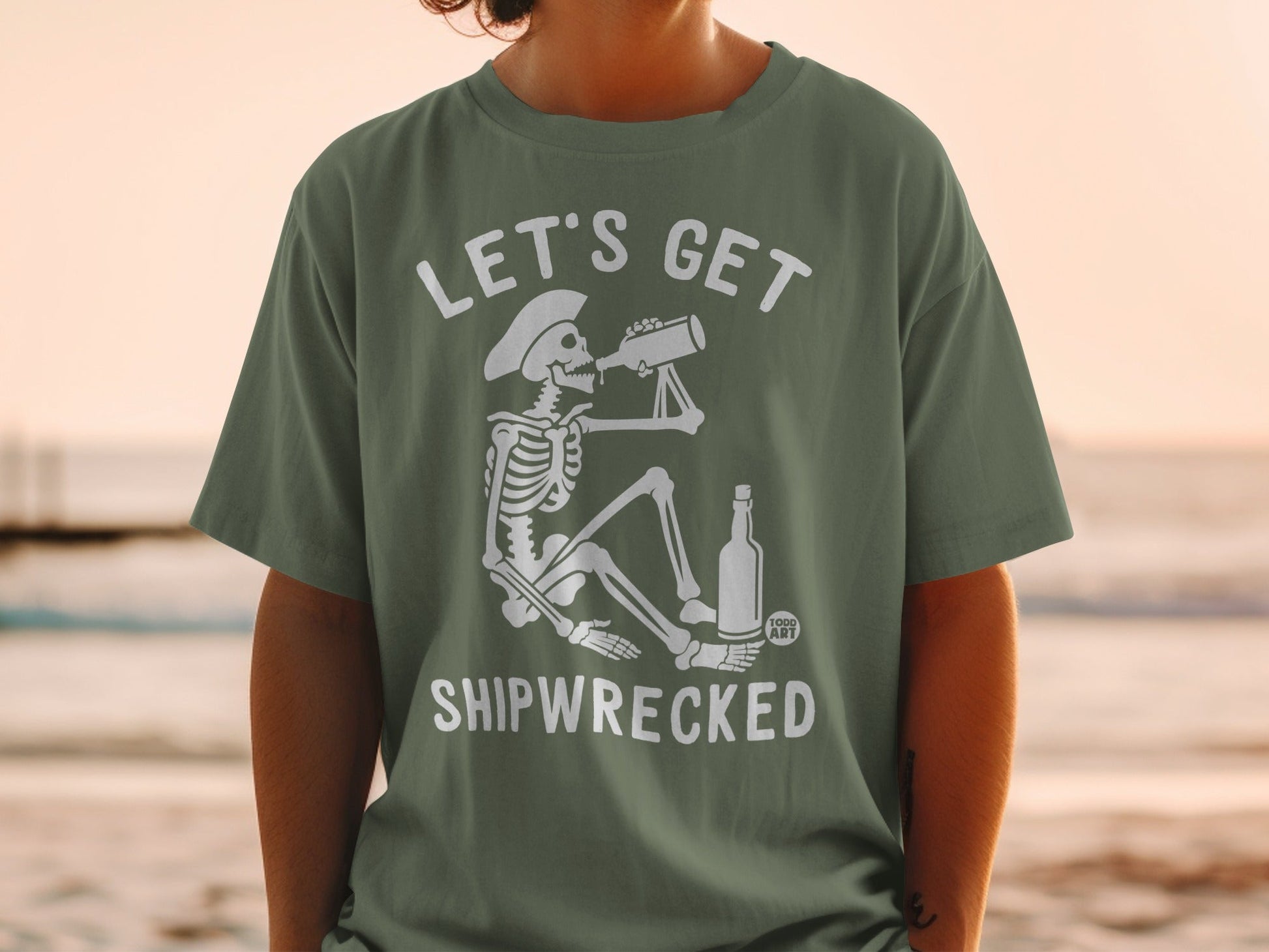 Let's Get Shipwrecked Skeleton Pirate Graphic T-Shirt