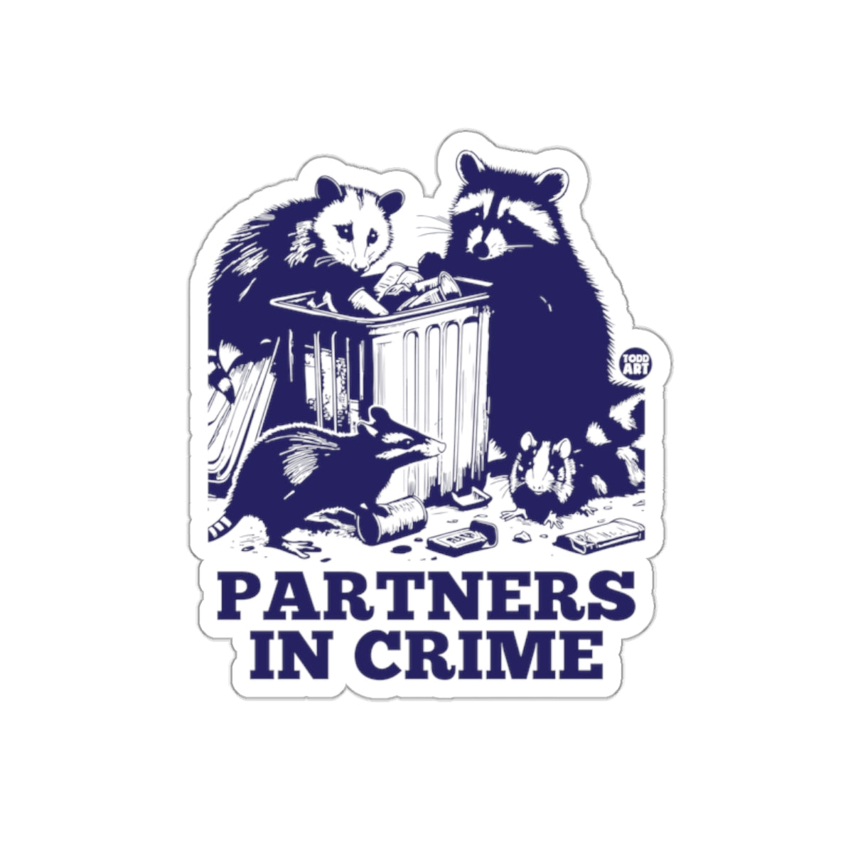 Partners In Crime Raccoon Opossum and Rats Funny Art sticker