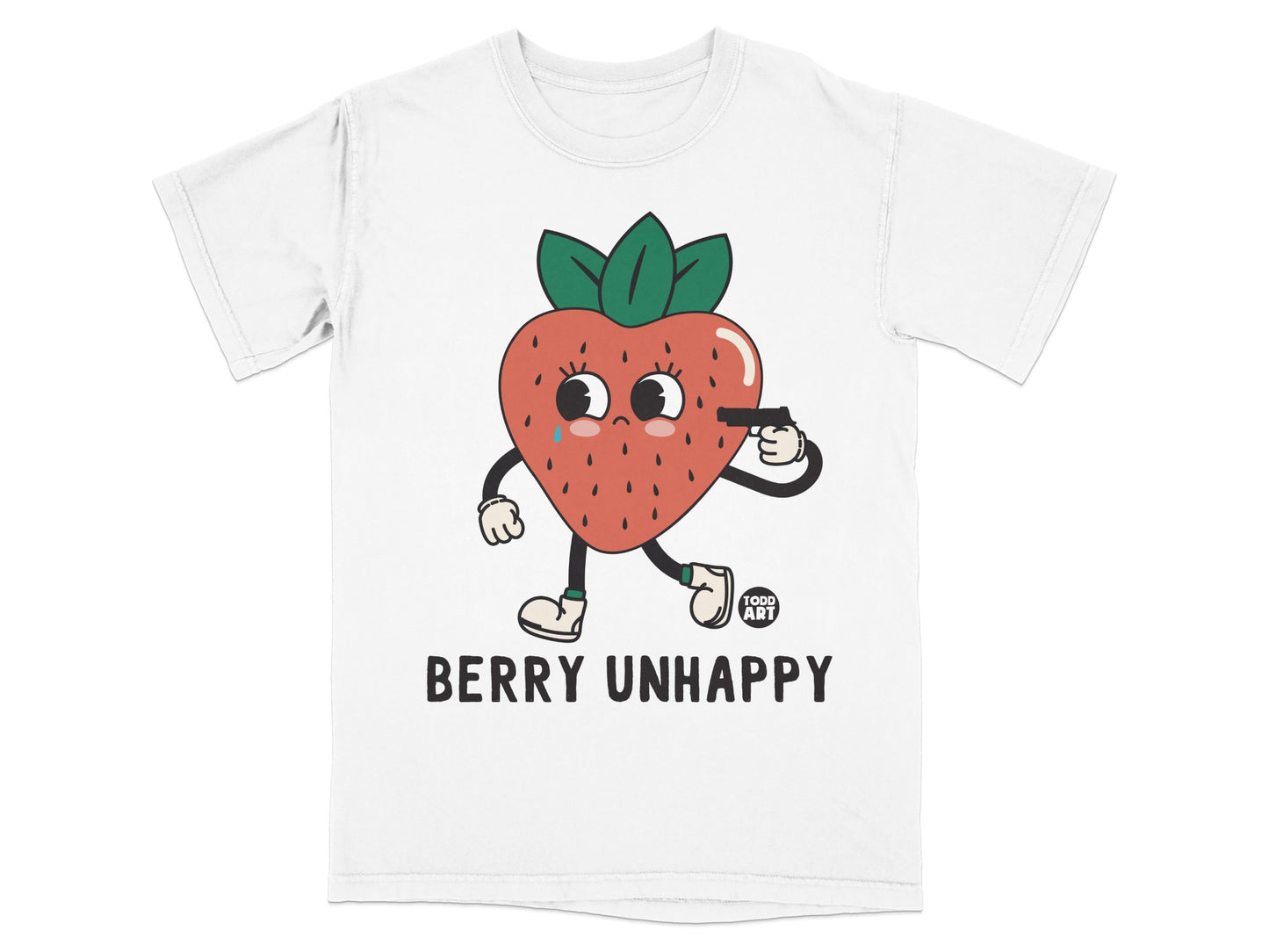 Berry Unhappy Strawberry Cartoon Graphic t-shirt