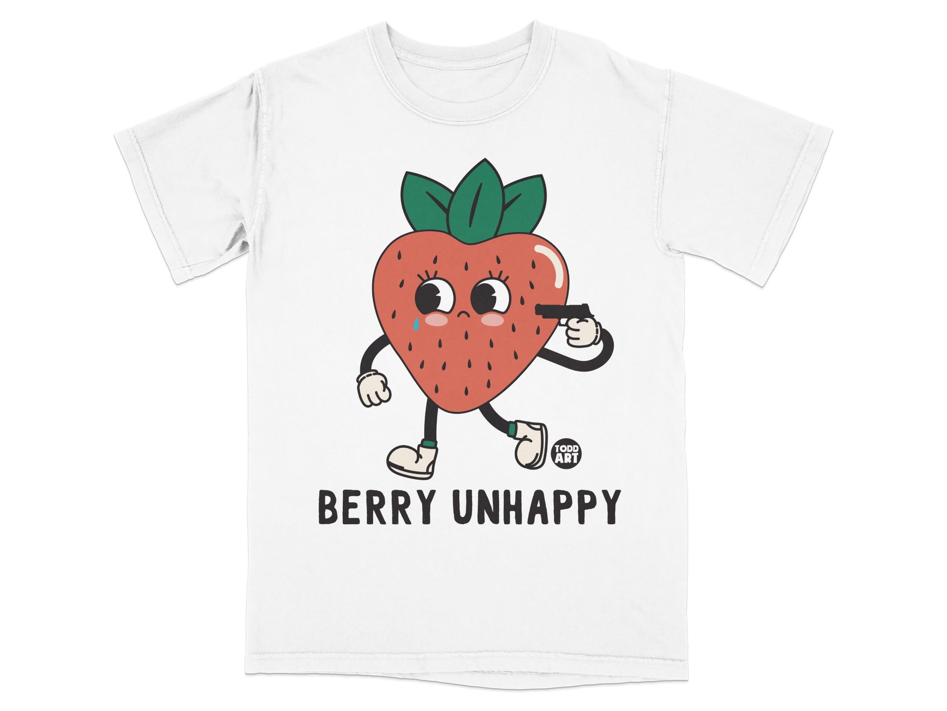 Berry Unhappy Strawberry Cartoon Graphic t-shirt