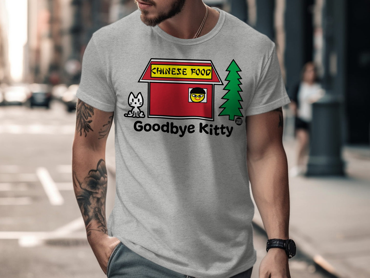 Funny Chinese Food Goodbye Kitty Graphic Printed Tee