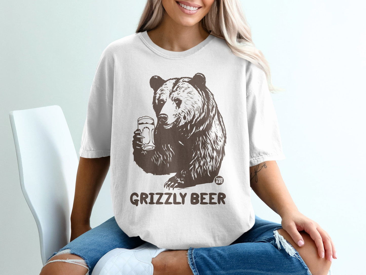 Grizzly Beer Bear Graphic Printed Casual T-Shirt