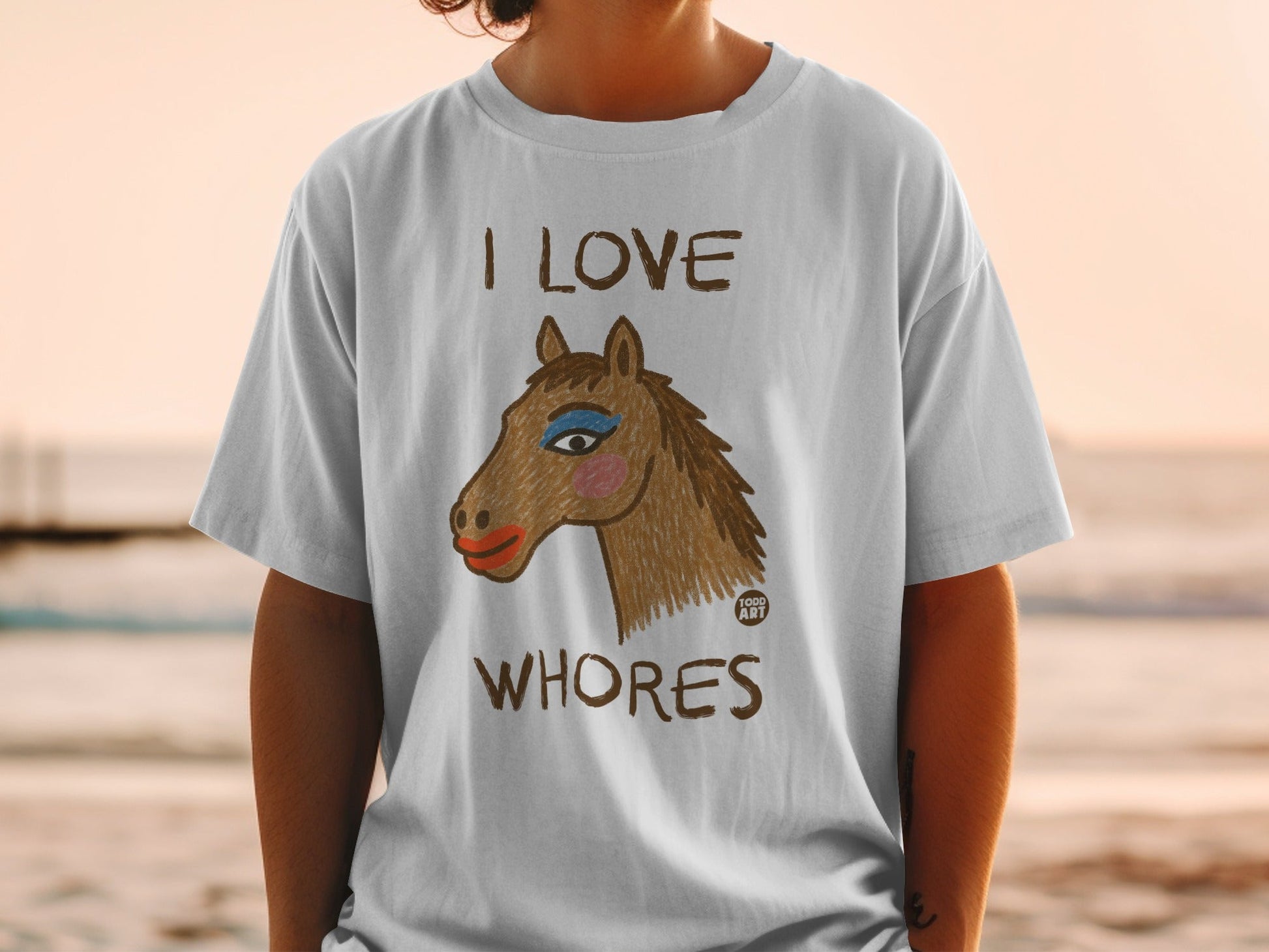 I Love Whores Horse Graphic T-Shirt for Fun Style