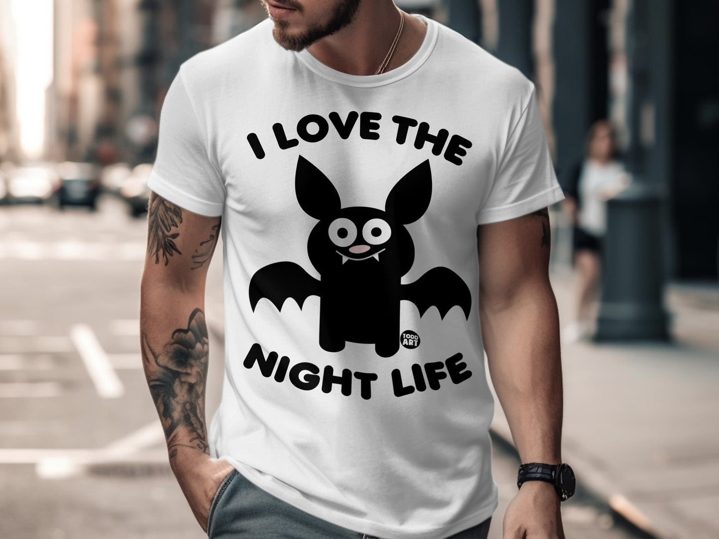 I Love the Night Life Bat Graphic Design T-shirt
