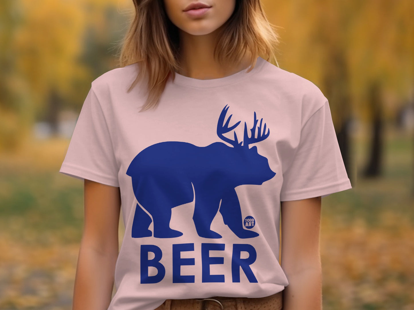 Unique Bear with Antlers Beer Graphic T-Shirt