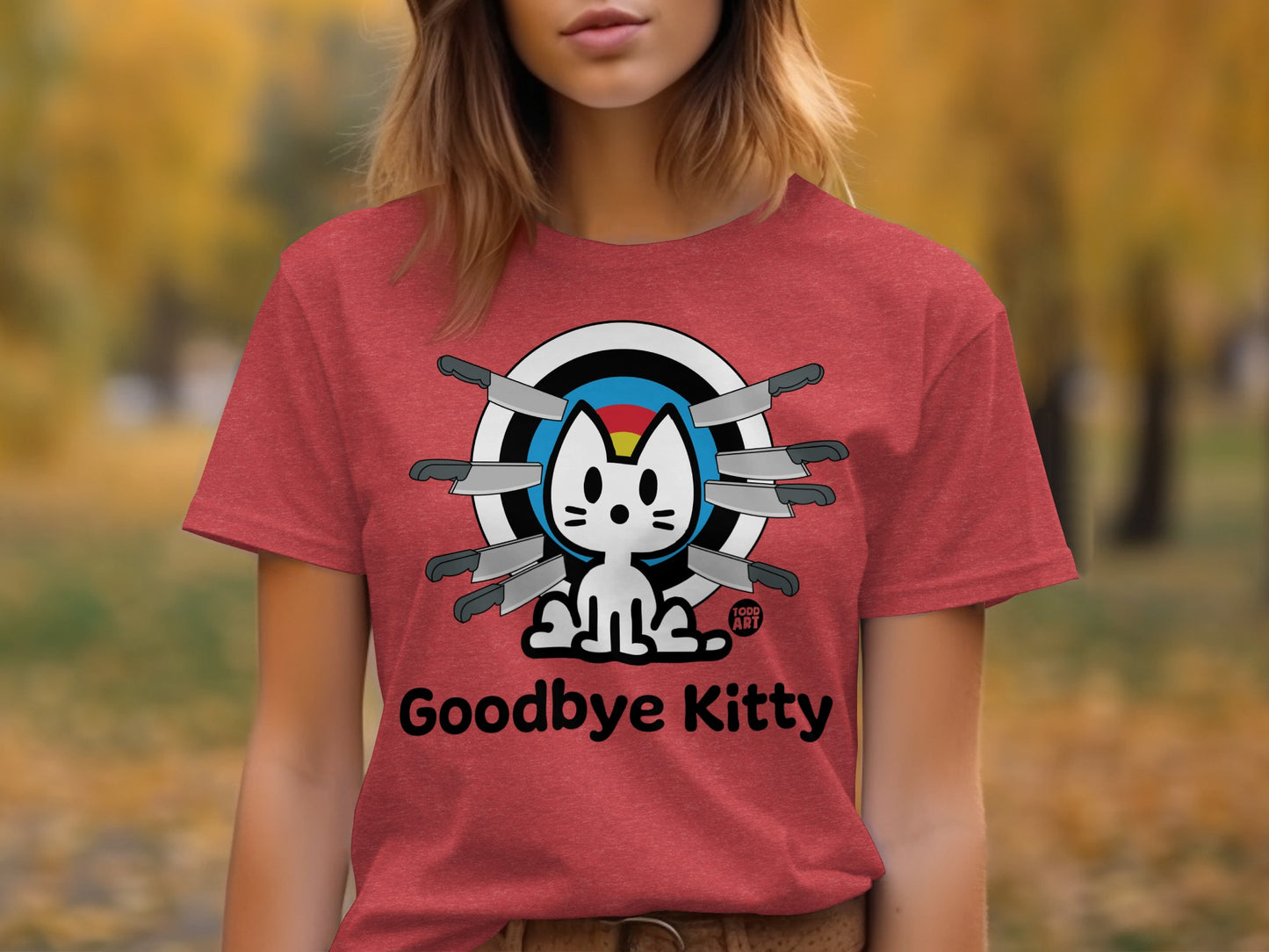 Fun Goodbye Kitty Graphic Red T-Shirt for Cat Lovers