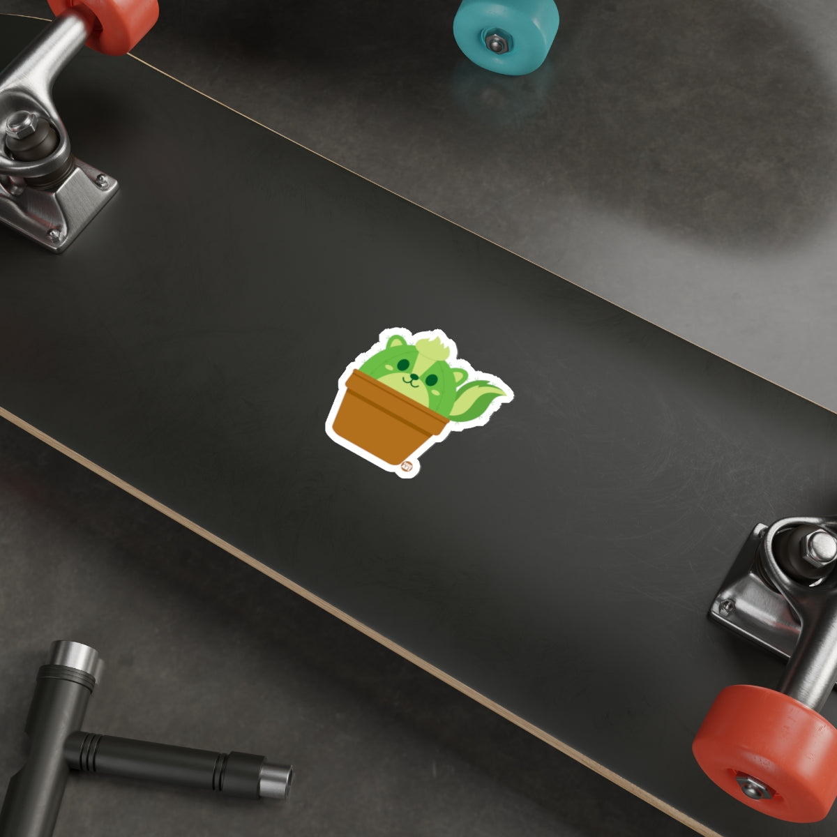 Cute Green Plant Cat Sticker for Skateboards and Laptops