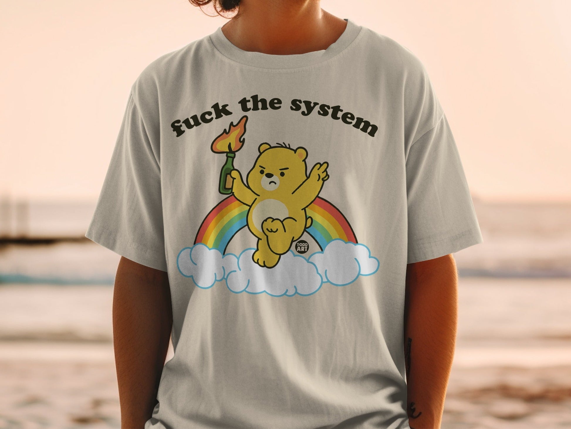 Protest Bear with Rainbow Design Graphic T-shirt