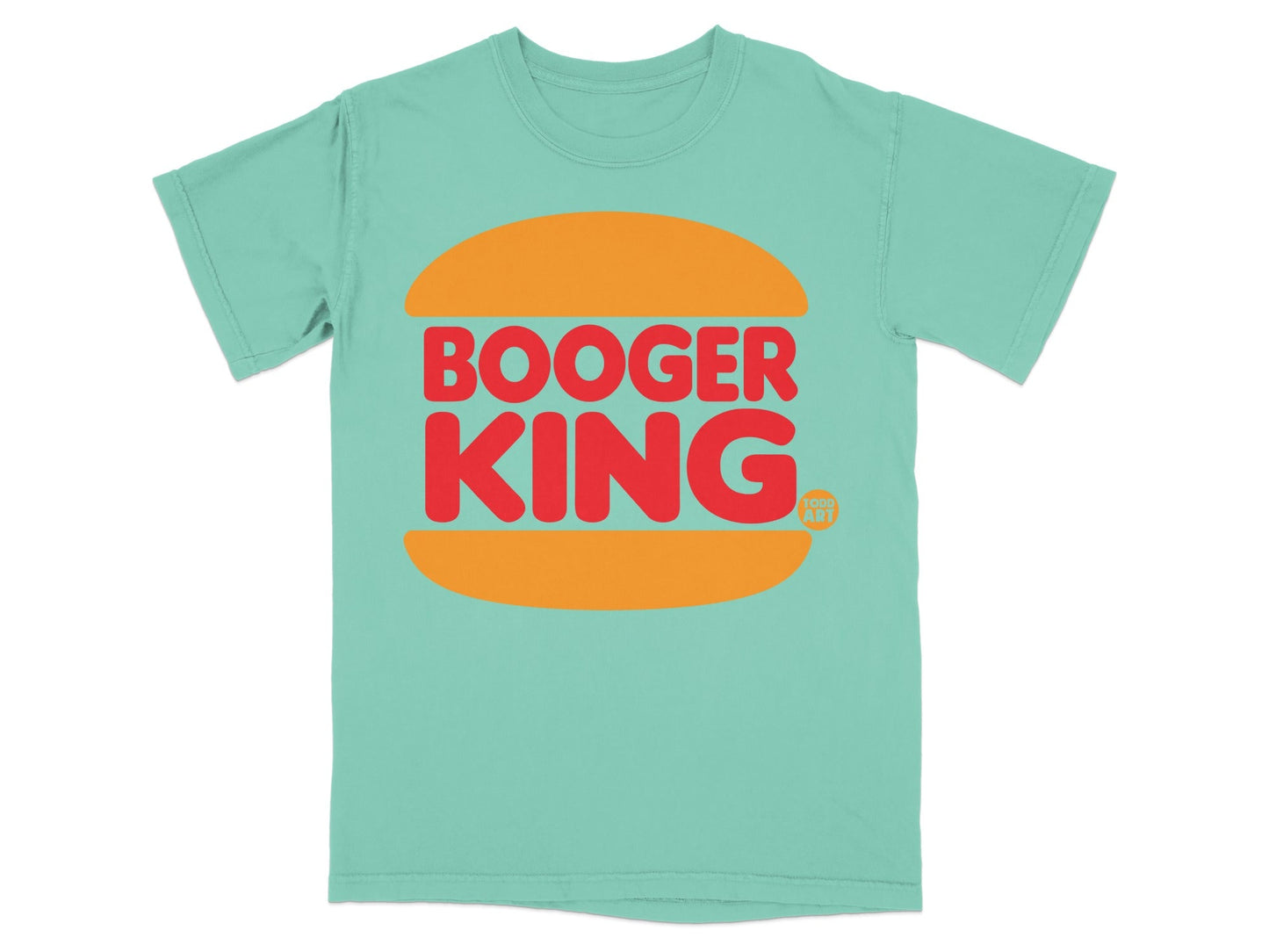 Teal t-shirt with "Booger King" and "Food Art" logo.