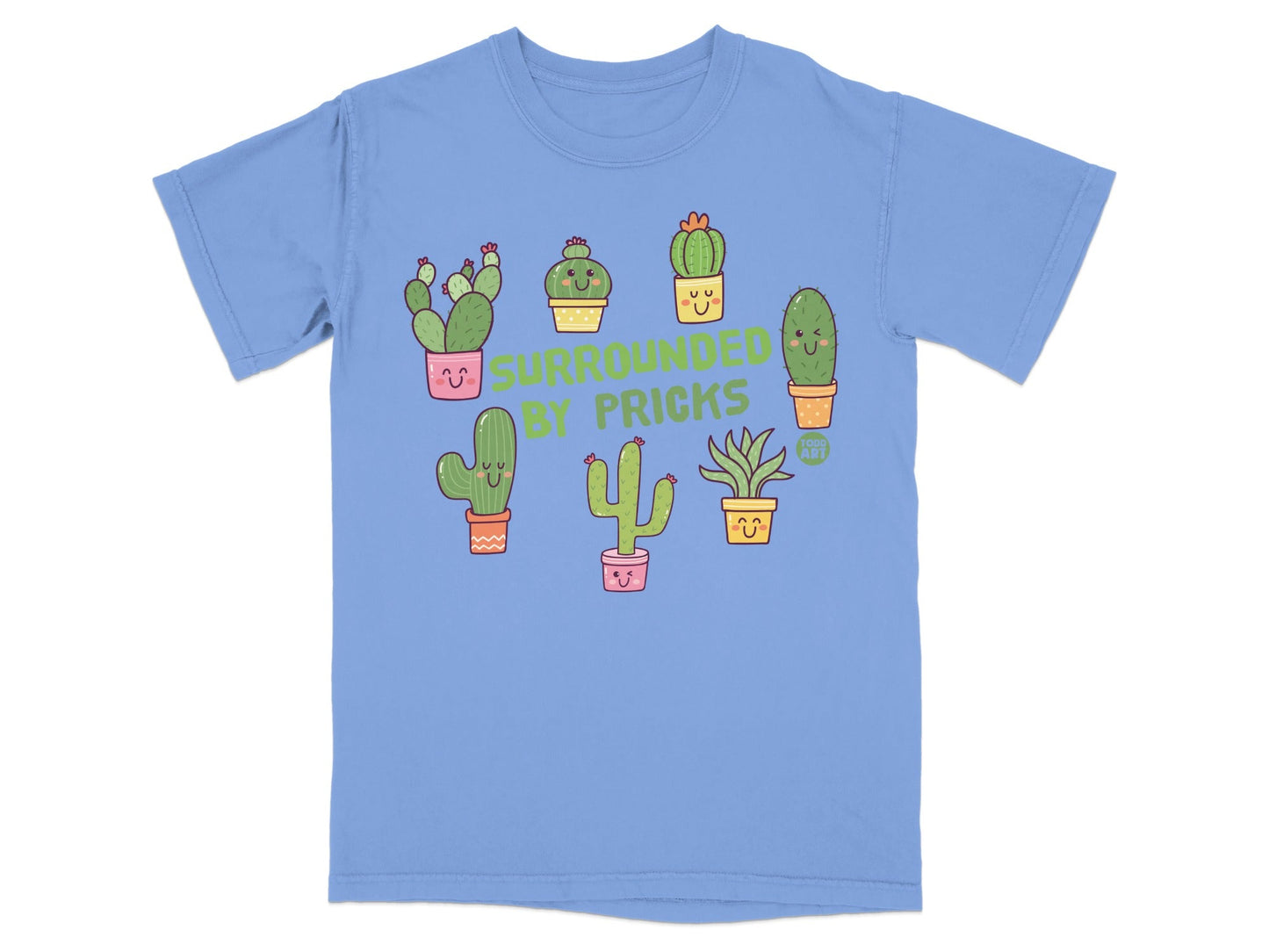 Surrounded by Pricks Cute Cacti Blue T-Shirt