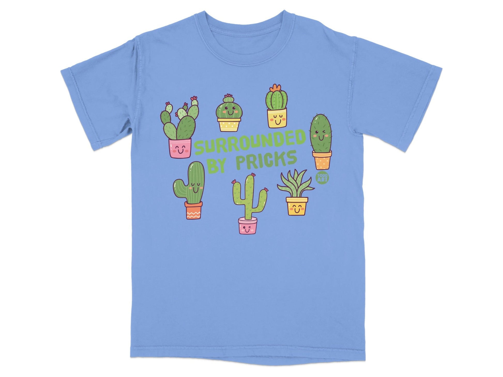 Surrounded by Pricks Cute Cacti Blue T-Shirt