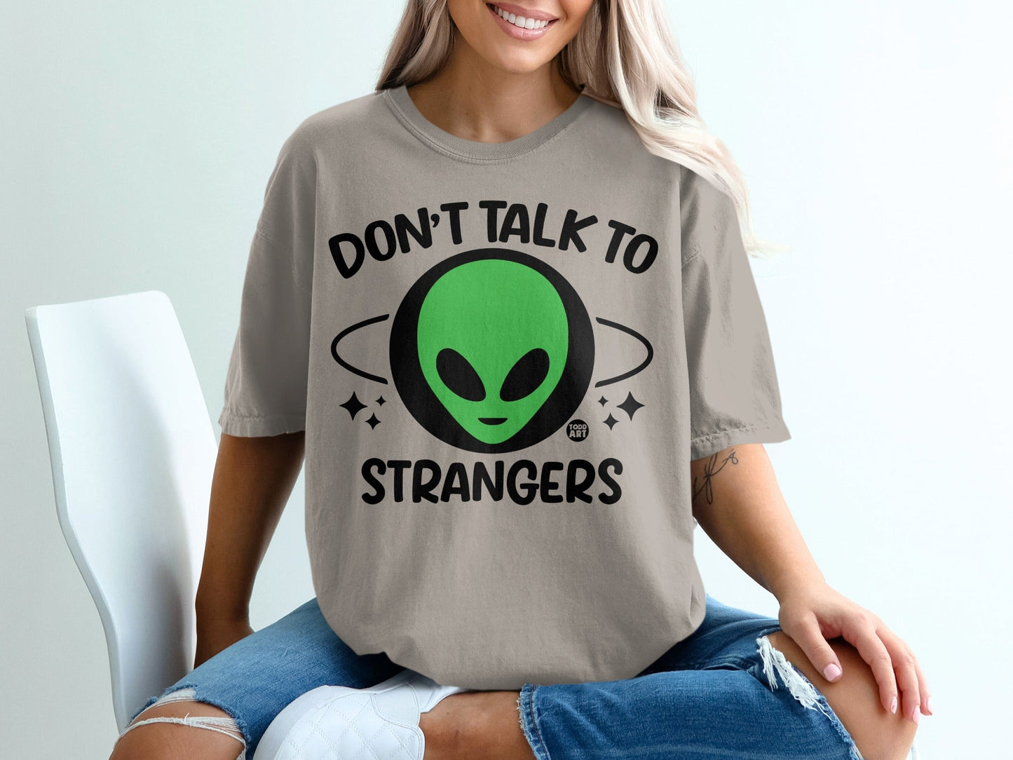 Don't Talk to Strangers Alien Head Graphic Shirt
