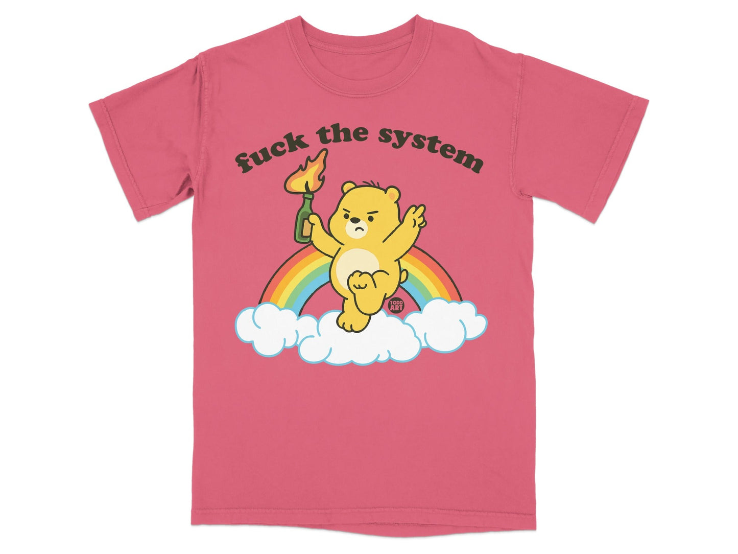 Rebellious Bear Holding Flame with Rainbow Graphic Shirt