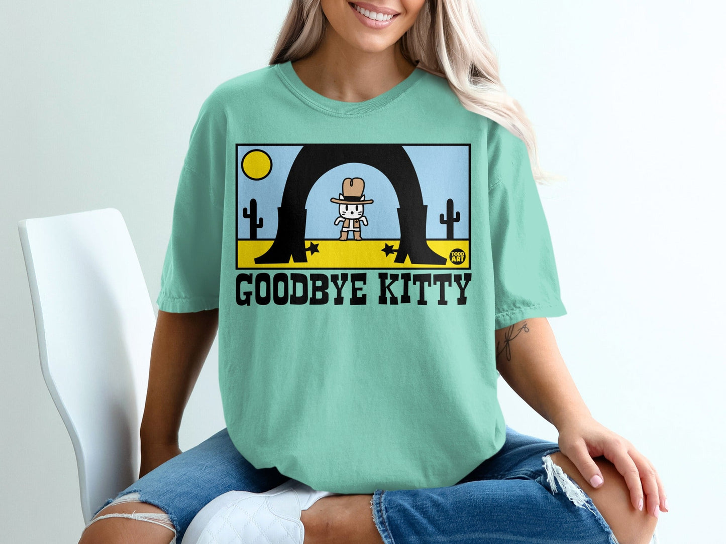 Goodbye Kitty Cartoon Graphic Tee Shirt
