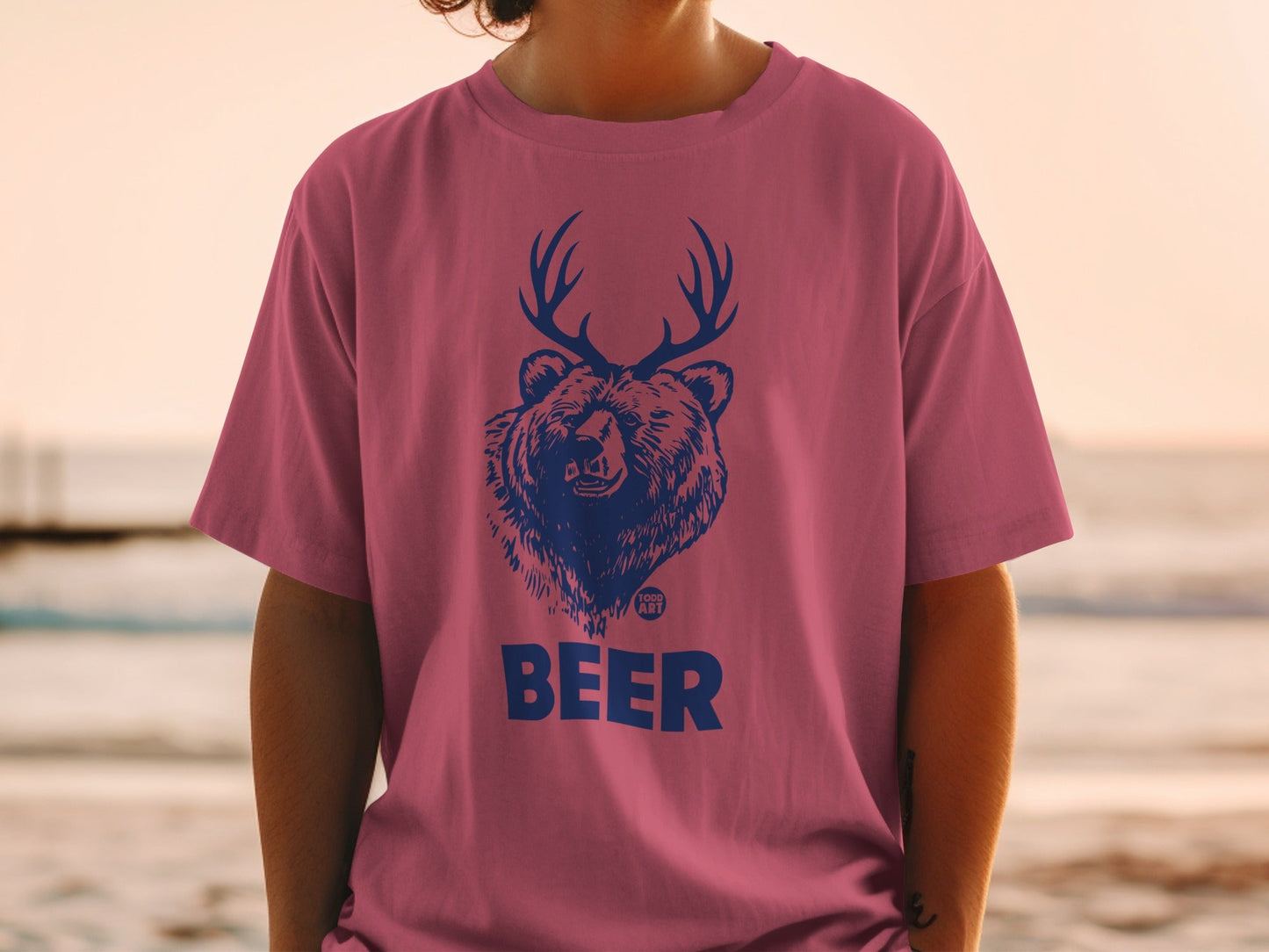 Funny Pink T-Shirt with Beer Bear Design Shirt