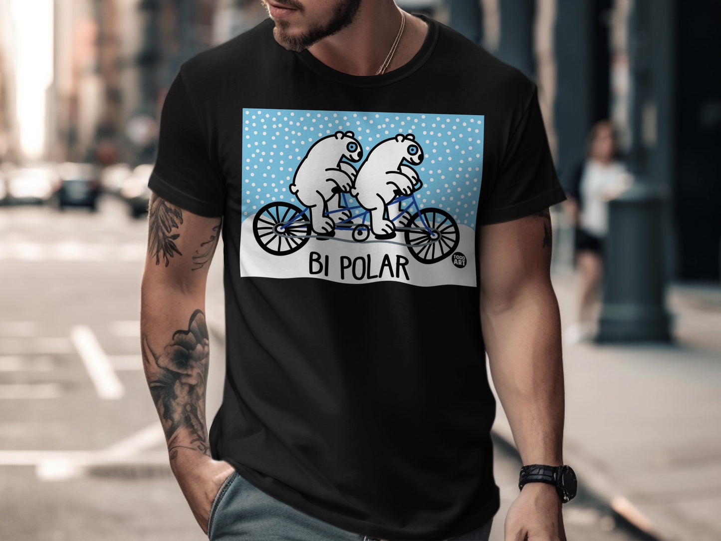 Funny Bi Polar Bear Cycling Graphic T-Shirt