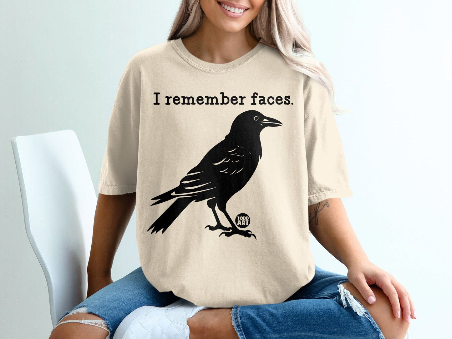 I Remember Faces Black Crow Print Todd Art T-shirt