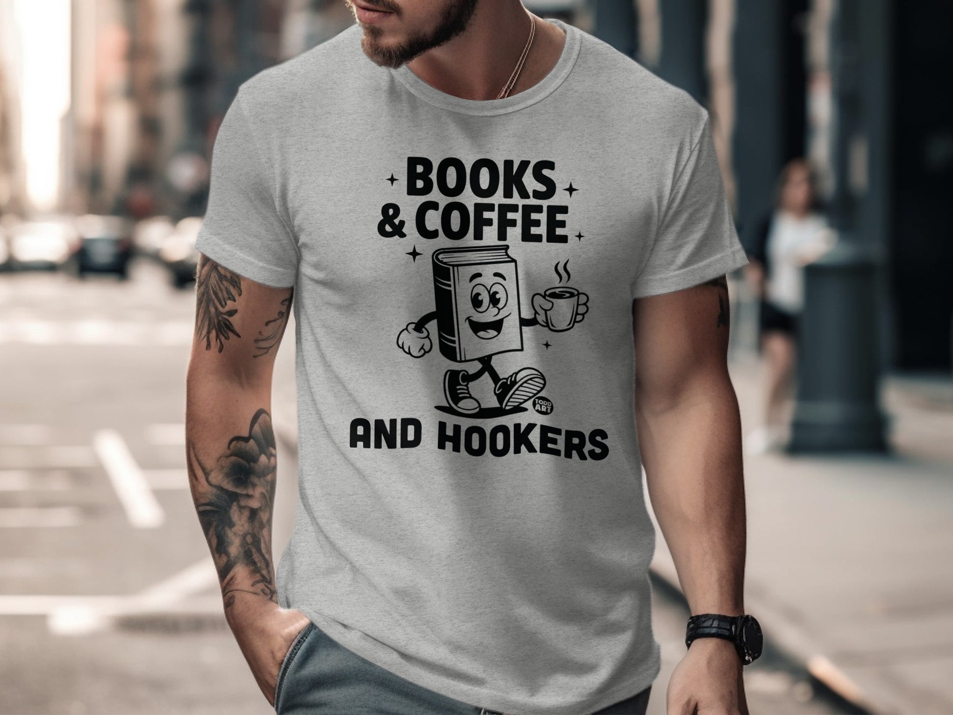 Funny Books and Coffee And Hookers Graphic T-Shirt