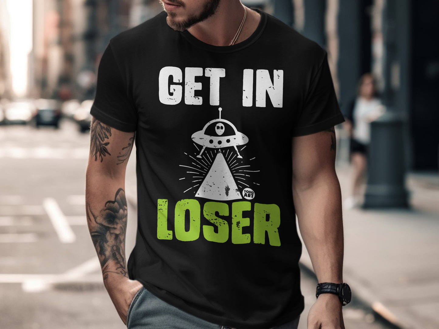 Get In Loser UFO Alien Graphic Tee Shirt