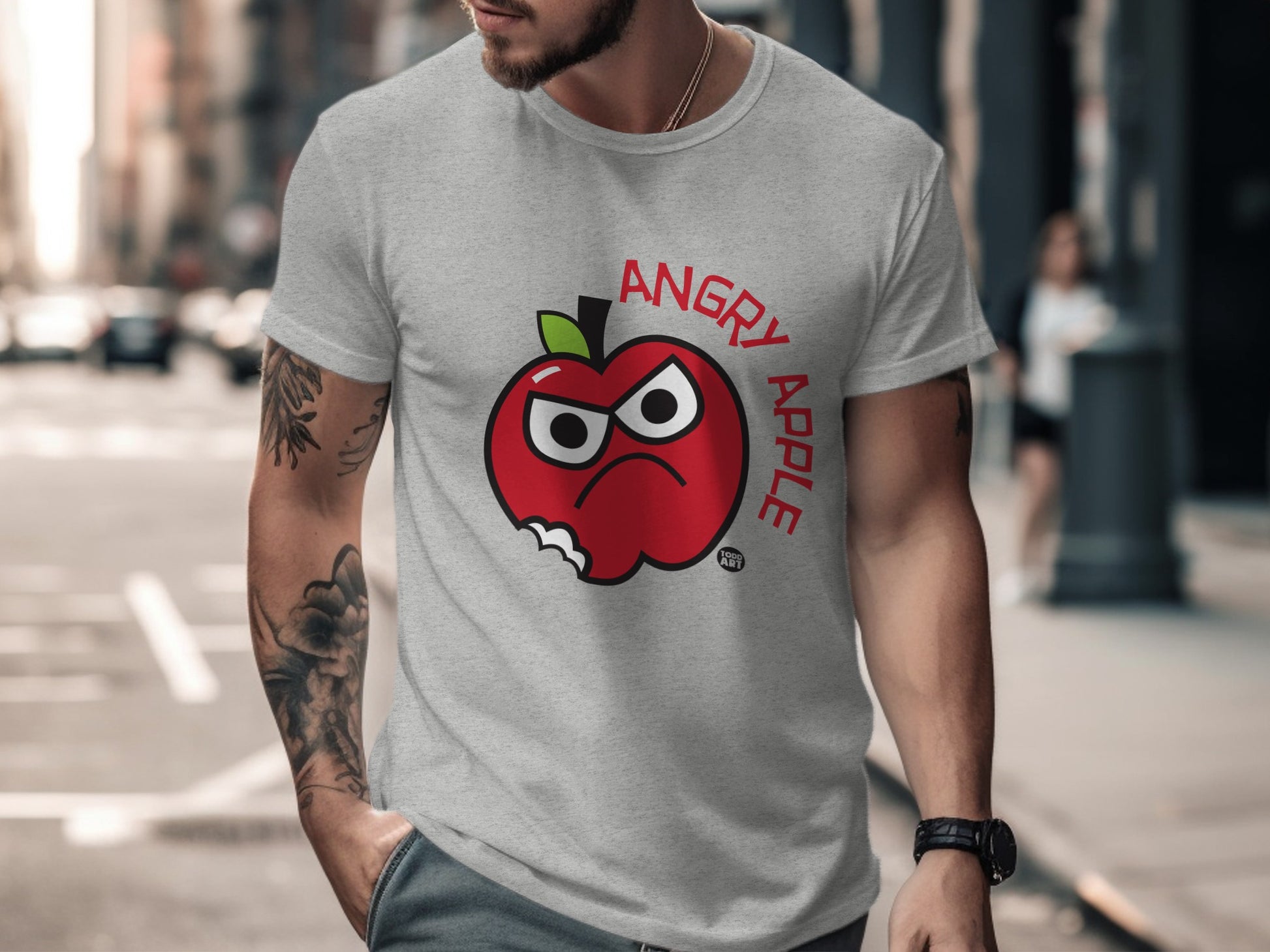 Angry Apple Cartoon Character T-Shirt for Enthusiasts