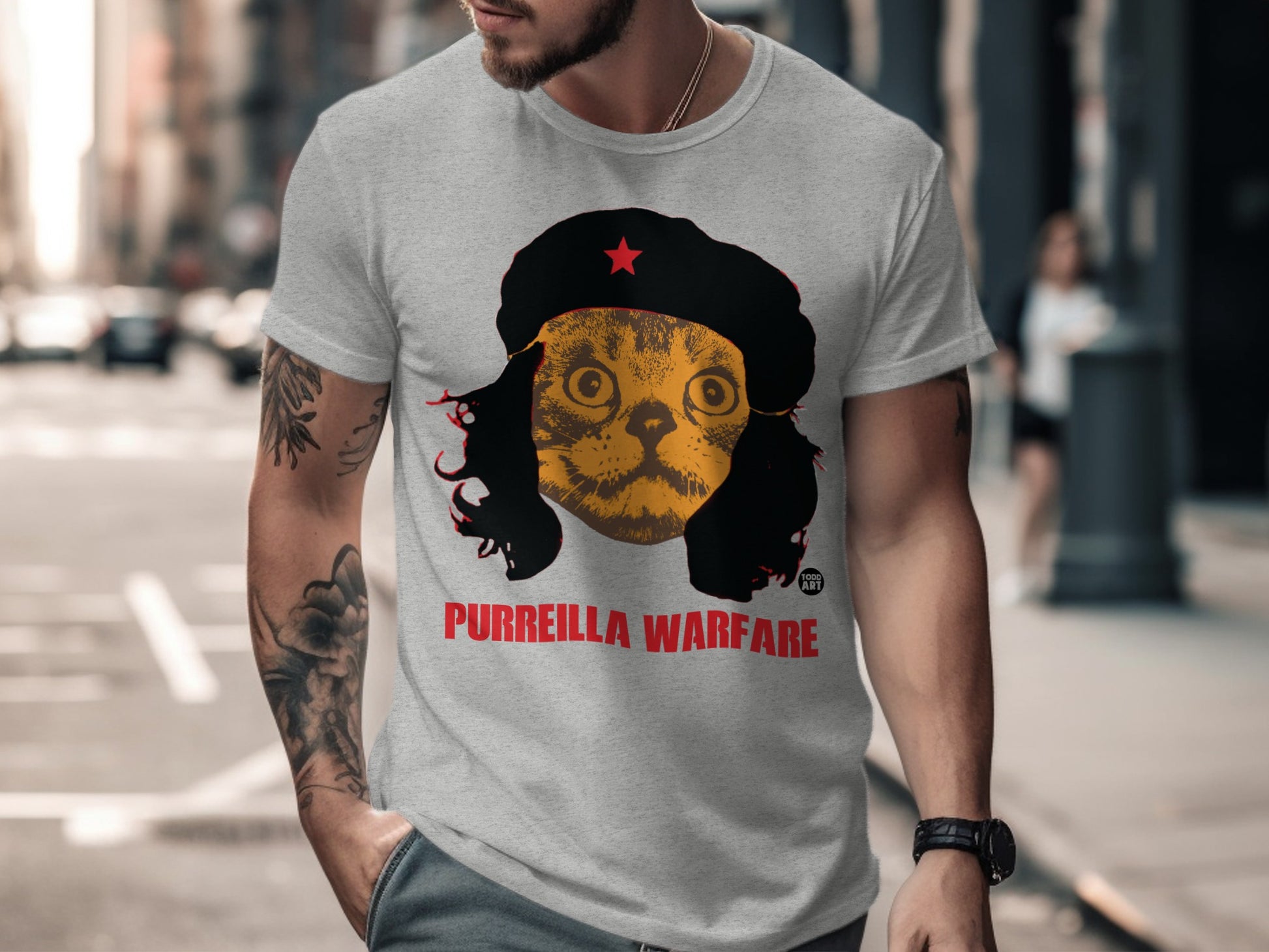 Purriella Warfare Cat Graphic Tee for a Unique Look