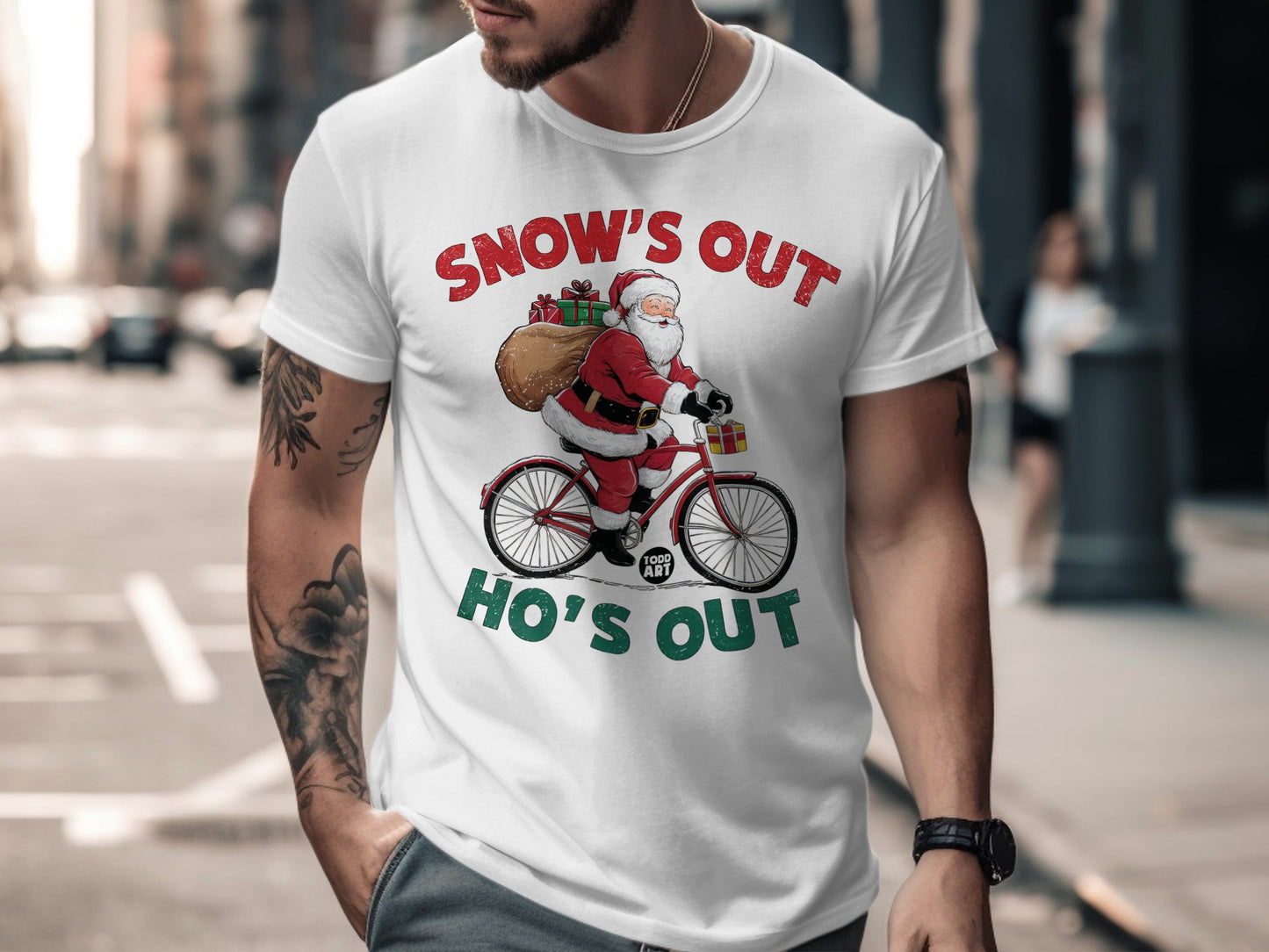 Snow's Out Ho's Out Santa Riding Bike T-shirt