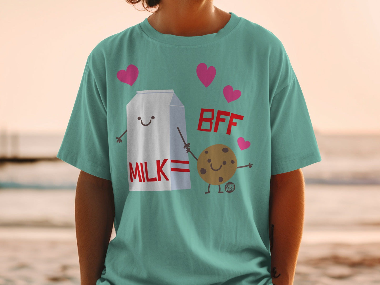 Cute Milk and Cookie BFF T-shirt with Hearts Design